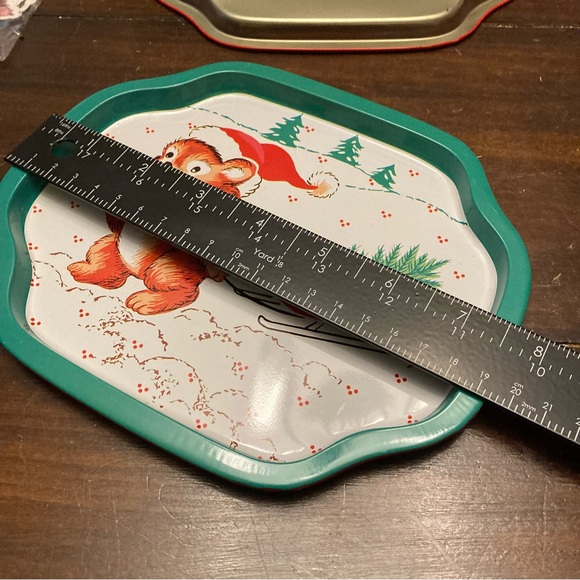 Vintage Christmas Metal Trays Santa & Reindeer Bear Candles 7.5” Set Of 4 1980s - Picture 3 of 3